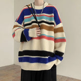 Threebooy Autumn Clothing Men's Knitted Light Luxury Pullovers Sweater Streetwear Vintage Striped O Neck Solid Color Long Sleeve Knitwear