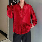 Threebooy Mens Shirt Metallic Glossy Shirt Autumn Fashion Trend Nightclub Campus Stage Temperament Long-Sleeved Top Men'S Clothing