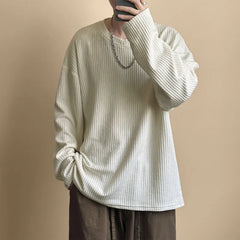 Threebooy Spring New Striped Textural T-shirt For Men Long Sleeve Simple All-match Tops Korean Casual Solid Color Male Female Loose Tees