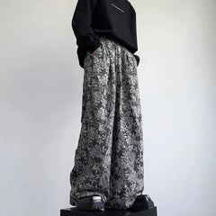 Threebooy Retro Cashew Flower Print Fashion Drape Wide-Leg Pants Unisex 2025 Spring Summer Fashion Niche Design Luxury Mopping Pants Men