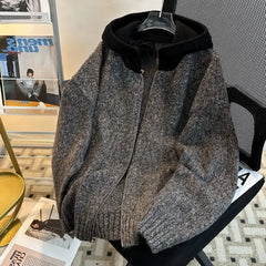 Threebooy American Trendy Hooded Cardigan Men Korean Style Fashion Zipper Casual Loose Hooded Knitted Sweater Autumn Winter Jacket Chic