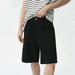 Threebooy Spring Summer New Men's Denim Shorts Solid Color Straight Five Points Fashion Trend Middle Waist Casual Short Pants