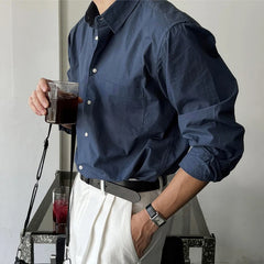 Threebooy New Luxury Textured Business Men Shirts Leisure Solid Color Long Sleeve Korean Popular Men's Clothing High Quality Cardigan Tops