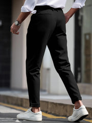 Threebooy Men's Gurkha High Waist Pleated Cuffed Tapered Cropped Dress Pants 100% Polyester Business Casual Black Trousers