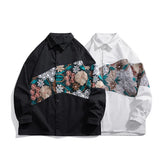 Threebooy Long Sleeved Shirt Men Fashion Retro Flower Shirt Mens Japanese Streetwear Hip-hop Loose Embroidered Shirt Men Large Size 5XL