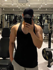 Threebooy American Style Hard Man Pure Cotton Tank Top Muscle Men U Shaped Large Collar Sleeveless T Shirt Iron Training Sports Shoulde...