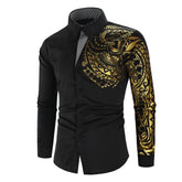 Threebooy Men's Brand Shirt Men's Luxury Gold High Quality Long Sleeve Shirt Business White Black Men's Dress Prom Social Print Shirt