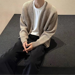 Threebooy Mens Sweater Cable Pattern Warm Casual Knitted Sweater Autumn Personality Outdoor Wear All-Match Cardigan Top Men'S Clothing
