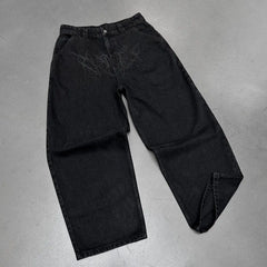 Threebooy Harajuku Y2k Jeans Goth Hip Hop Pattern Oversized Pocket Ripped Black Baggy Jeans Casual New Mens Womens Denim Pants Streetwear