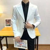 Threebooy Men Jacket High Quality Gentleman Men Slim Casual White Suit Large Size Brands Men's business Casual Flow of Pure Color Blazers