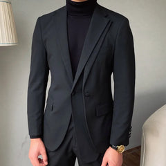 Threebooy Luxury Business Suits For Men Stitching Double Collar Formal Casual Dress Suits 2 Pieces Elegant Slim Costume Homme Double Vent
