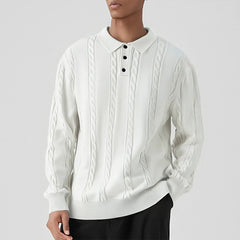 Threebooy New Men American Retro Polo Neck Sweater Luxury Knit Long Sleeve Pullover Casual Solid Color Streetwear Jacquard Knitwear M-3XL