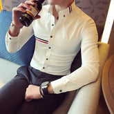Threebooy Male Spring High Quality Long Sleeve Shirts/Men's Slim Fit lapel Leisure Shirts/Fashion Tops Plus Size 4XL 5XL