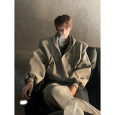 Threebooy Shoulder padded hoodie men's spring autumn zipper cardigan hooded fake two American jackets