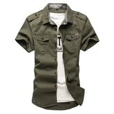 Threebooy Summer New Outdoor Men's Short Sleeve Cotton Casual Work Shirt Military Export Shirt Plus Size Top Square Collar Shirt