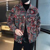 Threebooy Men Spring High Quality Printed Casual Denim Jackets/Male Jacquard Denim Jackets Man Slim Fit Coats
