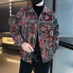 Threebooy Men Spring High Quality Printed Casual Denim Jackets/Male Jacquard Denim Jackets Man Slim Fit Coats