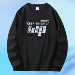 Threebooy Spring and Autumn Men's New Splicing Pullovers O-Neck Printed Letter Fashion Loose and Versatile Casual Long Sleeve Top
