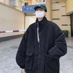 American high street men and women trendy personalized corduroy warm loose jacket couple Harajuku retro casual top y2k