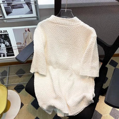 Threebooy Men's Clothing Leisure Luxury Knitted Shirt Harajuku Fashion Solid Color Short Sleeve Button-down Korean Popular Knitwear Summer