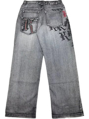 Threebooy Y2K American Vintage Fashion New Washed Old Printed Baggy Jeans Women Punk Rock Popular Casual Joker Couple High Waist Trousers
