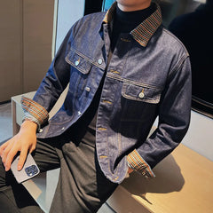 Threebooy Men's Spring High-quality Casual Denim Jackets/Male Fashion Plaid Business Denim Coat/Man Winter Streetwear Men 3XL-M