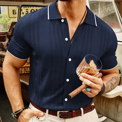 Threebooy Men's Casual Business Knitted Polo Shirt Light Luxury Leisure Lapel Button-down Short Sleeve Knitwear High Quality Fashion Shirt