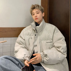 Threebooy PU leather cotton jacket winter metal fly button winter high-end men's clothing American style cotton jacket