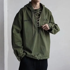 Threebooy Spring Autumn Japanese Style American Vintage Cropped Pure Cotton Jacket Sweatshirt Men's Hooded Casual Wear