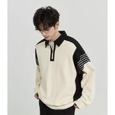 Threebooy Newly Designed Spliced Sweater for Men with Loose Collar and Zipper Men's Premium Polo Top for Men