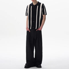 Threebooy New Men Striped Hollow Out Cardigan Tops Light Luxury Casual Button-down Short Sleeve Shirs Leisure Streetwear Fashion Knitwear