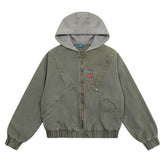 Threebooy Vintage Splicing Hooded Jackets Mens Streetwear Punk Y2k Canvas Cargo Coats Harajuku Loose Casual Hip Hop Washed Jackets Male