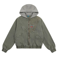 Threebooy Vintage Splicing Hooded Jackets Mens Streetwear Punk Y2k Canvas Cargo Coats Harajuku Loose Casual Hip Hop Washed Jackets Male