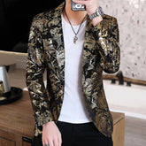 Threebooy Boutique Fashion Gold Blazer New Bronzing Mens Slim Fit Suit Jacket Men Wedding Nightclub Stage Party Dress Plus Size S-3XL