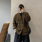 Threebooy Autumn Men's Luxury Knitted Solid Color Buttons Cardigan Sweater Long Sleeve Casual Streetwear Loose Stylish Leisure Coat