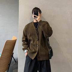 Threebooy Autumn Men's Luxury Knitted Solid Color Buttons Cardigan Sweater Long Sleeve Casual Streetwear Loose Stylish Leisure Coat