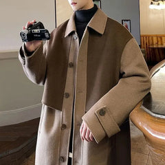 Threebooy Mens Trench Coat Contrast Business Casual Cape Coat Autumn Streetwear Fashion Korean Commuter Long Coat Men'S Clothing