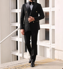 Threebooy Formal Men's Suit 2 Pieces Blazer Pants Bow Collar Double Breasted Buckle Business Work Wear Wedding Prom