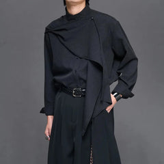 Threebooy Mens Shirt Scarf Ribbon Decoration Shirt Autumn Streetwear Japanese Dark Style Campus Performance Long-Sleeve Top Men'S Clothing