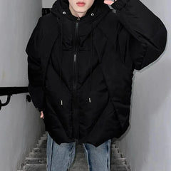 Threebooy Autumn Winter Cotton Coat For Men Fashion Niche Design Deconstruction Thin Hooded Cotton Coat Trendy Brand Handsome Y2k Jacket