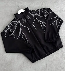Threebooy Hip Hop Harajuku Lightning Pattern Zipper Jackets New Men and Women Casual Sports Jackets Coats Fashion Sweatshirts Streetwear