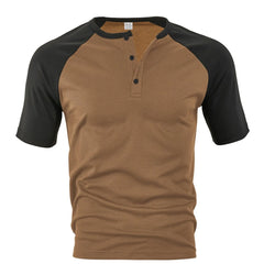 Threebooy Men Summer Casual Sporty Henley Collar Moisture Wicking Loose Color Block Polo Shirt