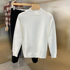 Threebooy Spring and Autumn Men's Half High Collar Solid Color Pullover Splice Casual Fashion Elegant Commuter Long Sleeve Sweater