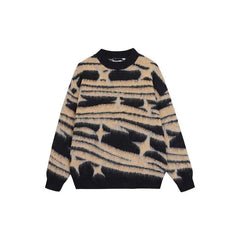 Threebooy Trendy Brand Soft Waxy Sweater for Men and Women Contrasting Colors Long Sleeves Round Neck Loose Casual Couple Pullover Jacket