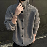 Threebooy Stand Collar Cardigans Men Retro Simple Streetwear Sweater Autumn Winter Solid Popular American Style Male Knitting Casual Daily