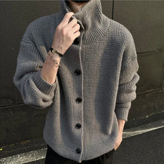 Threebooy Stand Collar Cardigans Men Retro Simple Streetwear Sweater Autumn Winter Solid Popular American Style Male Knitting Casual Daily