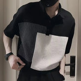 Threebooy Striped Polo Men's Short-sleeved Trendy Brand Ins Spliced lapel T-shirt New Casual Style