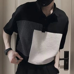Threebooy Striped Polo Men's Short-sleeved Trendy Brand Ins Spliced lapel T-shirt New Casual Style