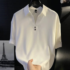 Threebooy Simplicity Solid Loose Korean Polo Shirts Summer New Short Sleeve All-match Youth Trend T Shirt Tops Fashion Casual Men Clothing