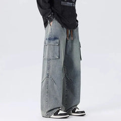 Threebooy 2025 Spring Men and Women Trendy workwear Straight leg denim pants for couples American hip-hop washed personalized casual pants